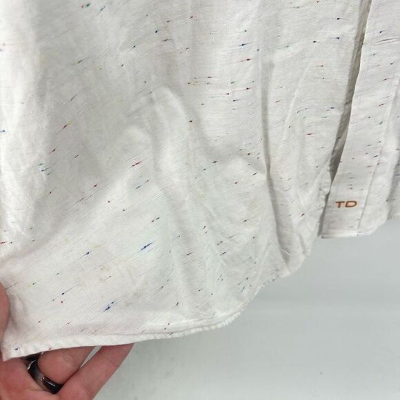 Thomas Dean Mens Button Up Shirt Multicolor Speckled Long Sleeve White Large - Picture 10 of 13